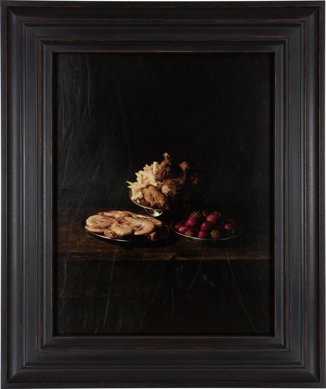 Laatste maaltijd op death row, John Wayne Gacy, 2012 (digitale transferprint op perkament van geitenleer) door Mat Collishaw