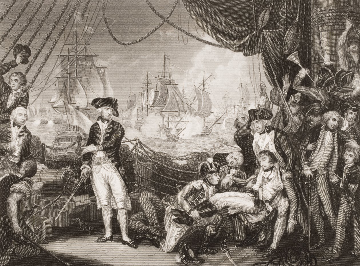 Scène op het dek van de Queen Charlotte, 1 juni 1794, illustratie uit 