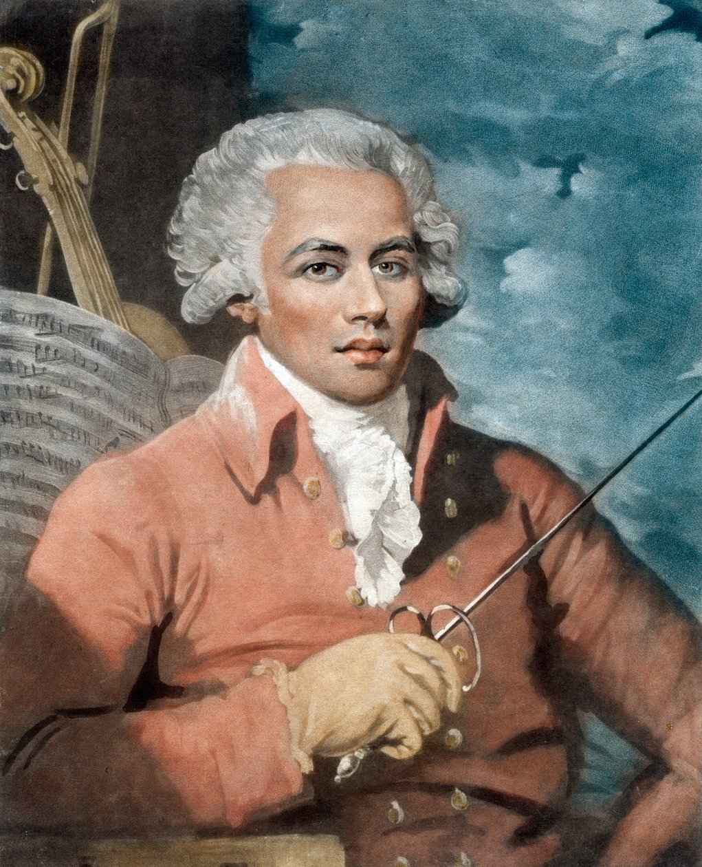 Joseph Boulogne (1748-99), Chevalier de Saint-George; zoon van een Franse plantage-eigenaar in Guadeloupe en een slaaf, Nanon, van Afrikaanse afkomst - Portret van Joseph Boulogne (1748-1799), Chevalier de Saint Georges (Saint-Georges), componist van Guade door Mather (after) Brown