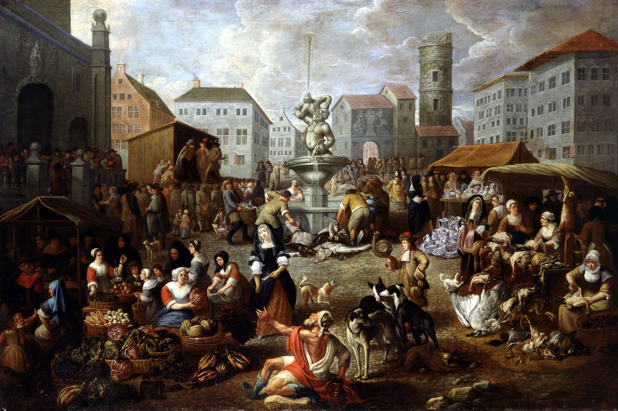 Wandeltafereel - 18e-eeuws schilderij, Musee de Tessee (Le Mans) door Matheus van Helmont