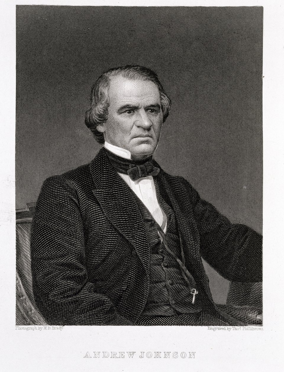 Andrew Johnson, gegraveerd van een foto door Thomas Phillibrown door Mathew B. Brady