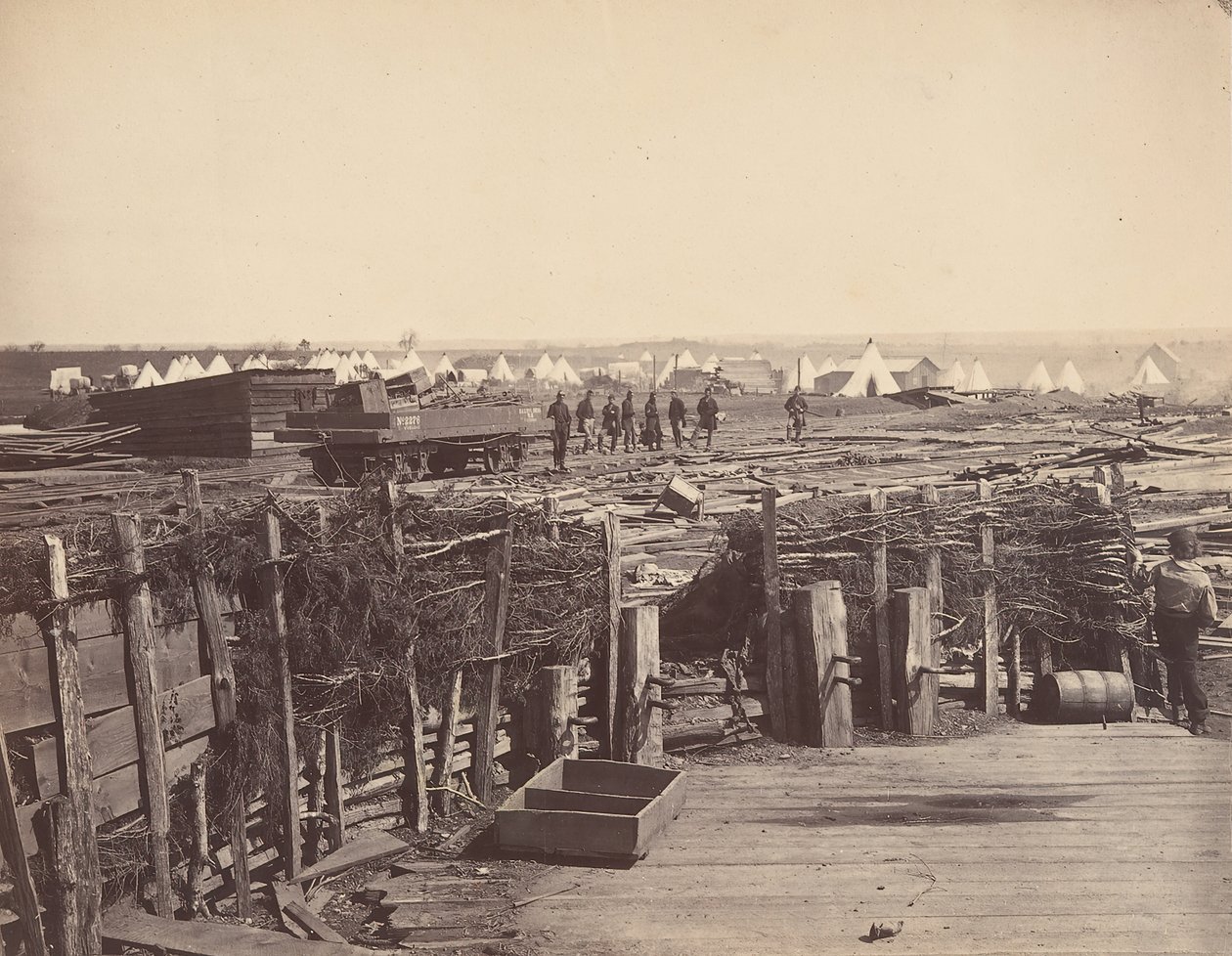 Fortificaties, Manassas, bezet door 13e Mass., 1862 door Mathew Brady