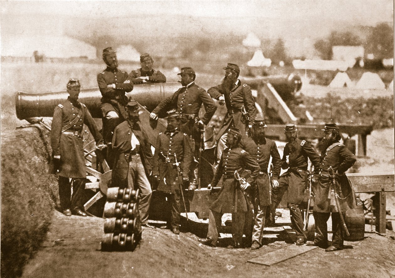 Generaal Corcoran (helemaal links) en Officieren van de 69e New York Vrijwilligers, 1861-65 door Mathew B. Brady
