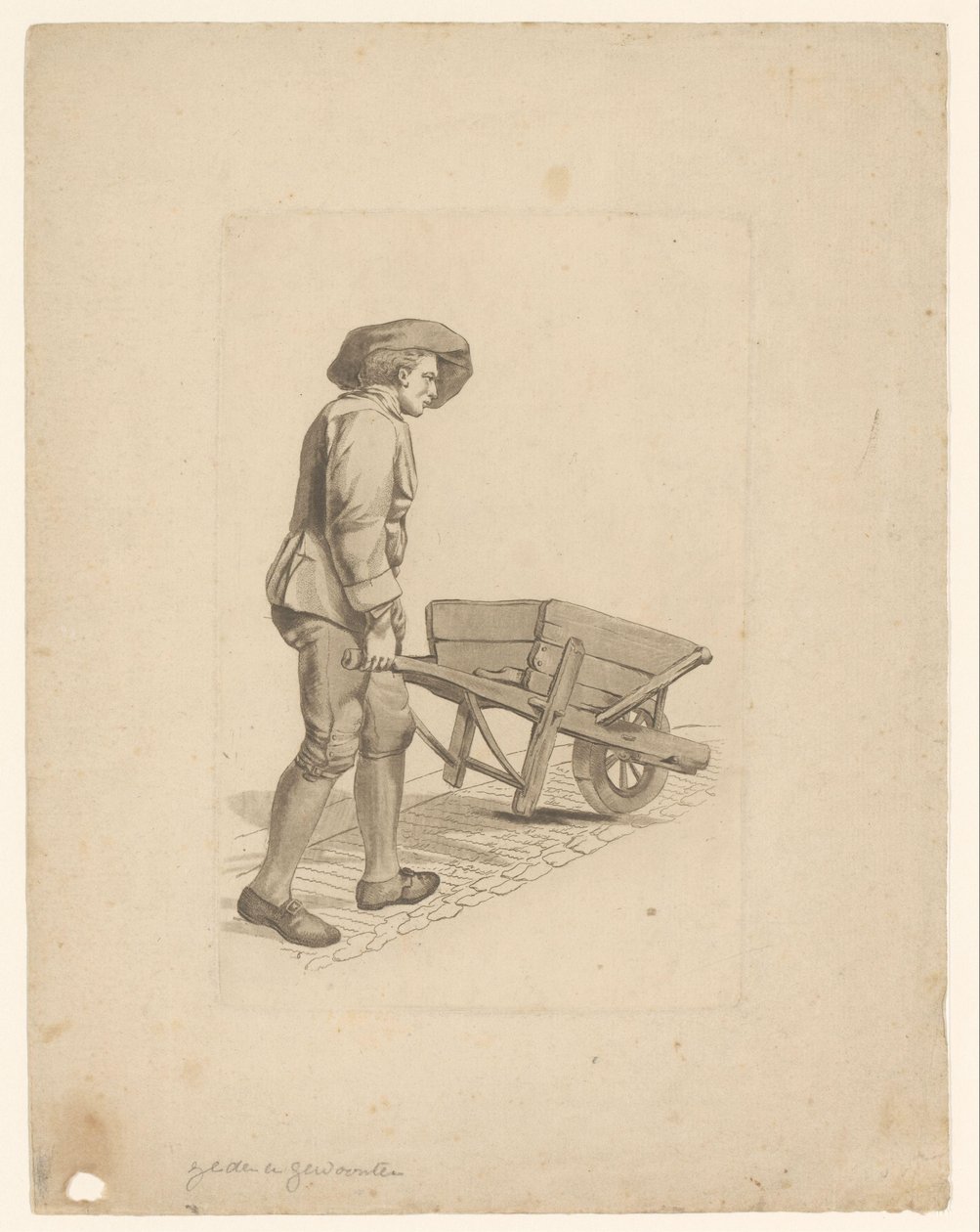 Man met kruiwagen door Mathias de Sallieth