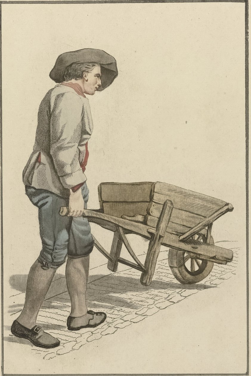 Man met kruiwagen door Mathias de Sallieth