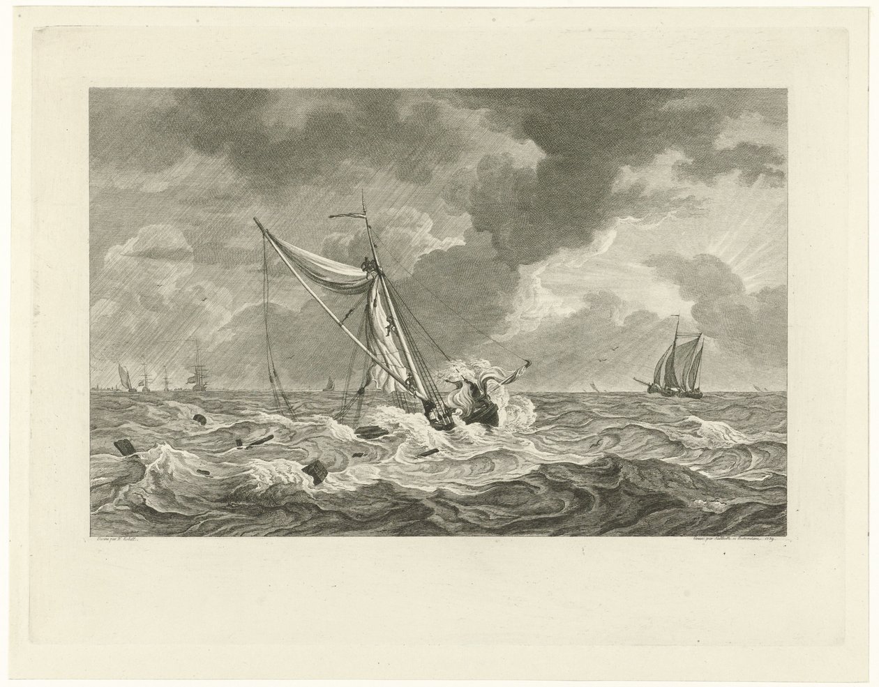 Stranden van de kaag van schipper Klaas Ringels bij Texel, 1778 door Mathias de Sallieth