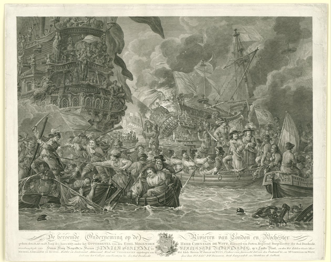 De Nederlandse aanval op de Medway en de verovering van de Royal Charles, 1667 door Mathias de Sallieth