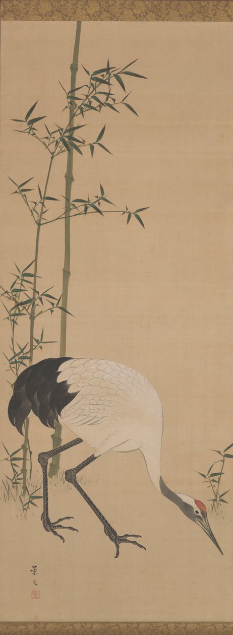Kraanvogels, Bamboe en Pijnboom, Edo Periode door Matsumura Keibun