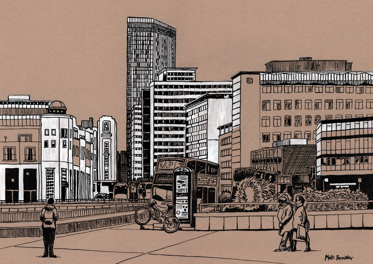 Wellesley Road - Croydon, 2016 (acrylinkt op karton) door Matt Bannister