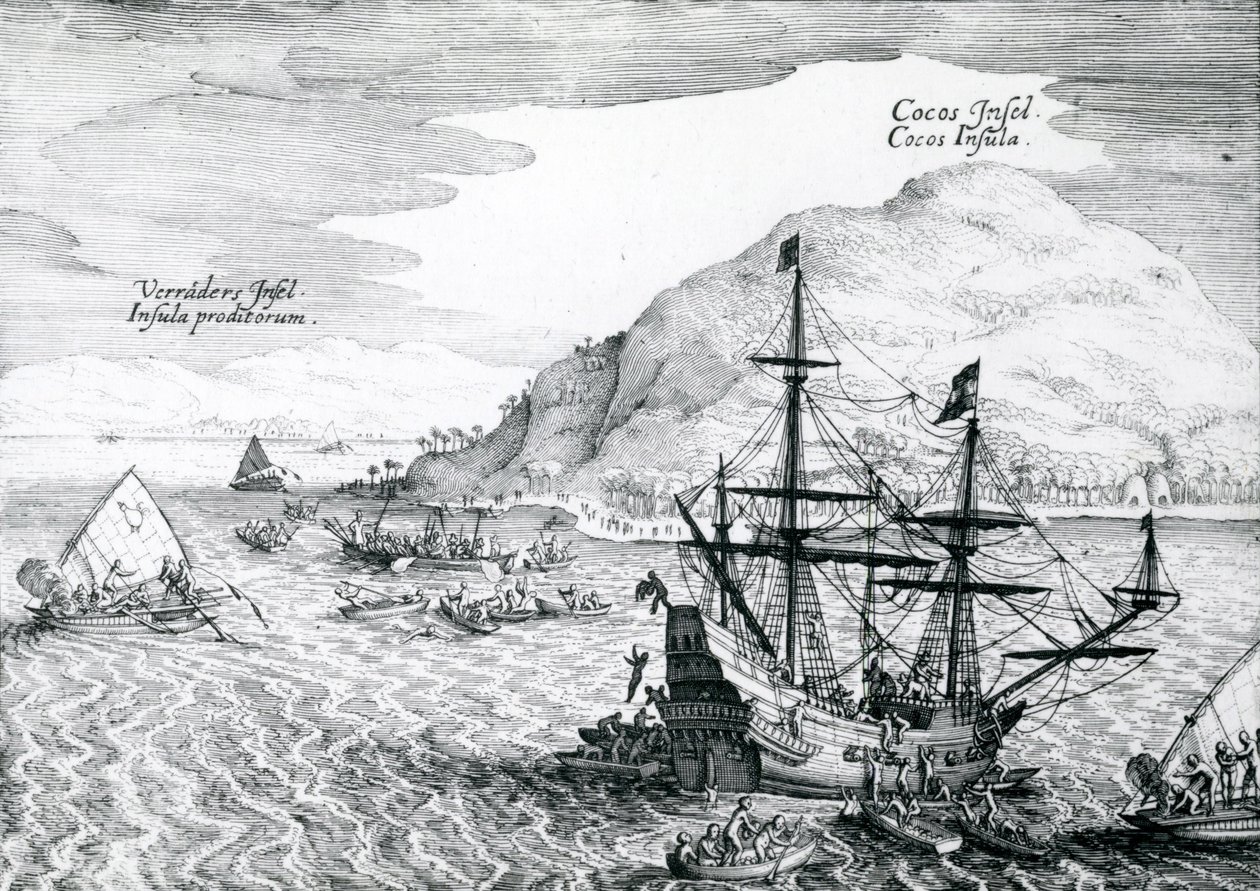 Uitzicht op Cocos Island en Verraders Island, 1655 door Mattaus the Younger Merian