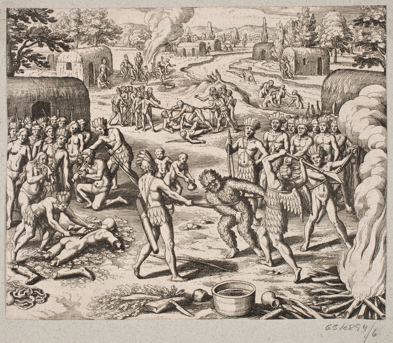 Wanneer ze een van hun vijanden vangen, worden ze op barbaarse en onmenselijke wijze geëxecuteerd en opgegeten door Matthäus Merian d.Æ.