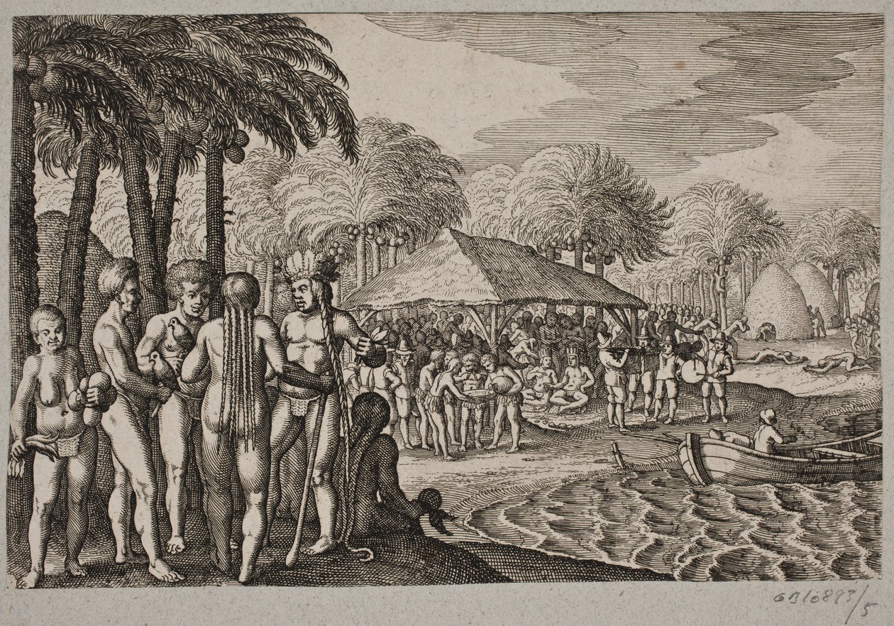 Over de ontvangst van de Nederlanders op een ander eiland door Matthäus Merian d.Æ.