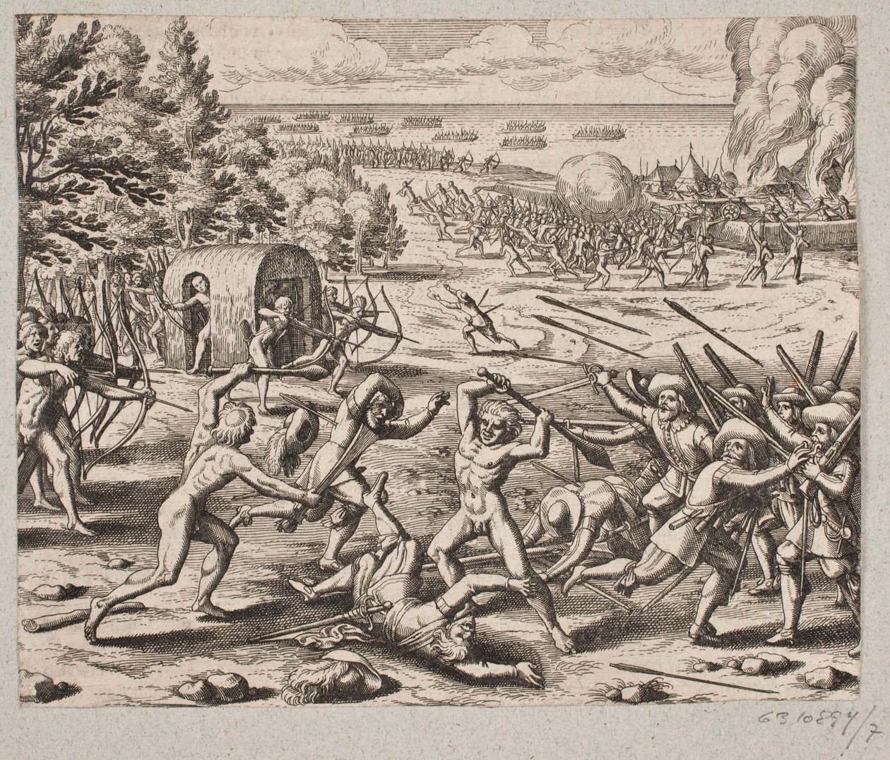 Zodra ze aankwamen bij de nederzetting van de wilden zag meneer St. John 300 Caribische mensen door Matthäus Merian d.Æ.