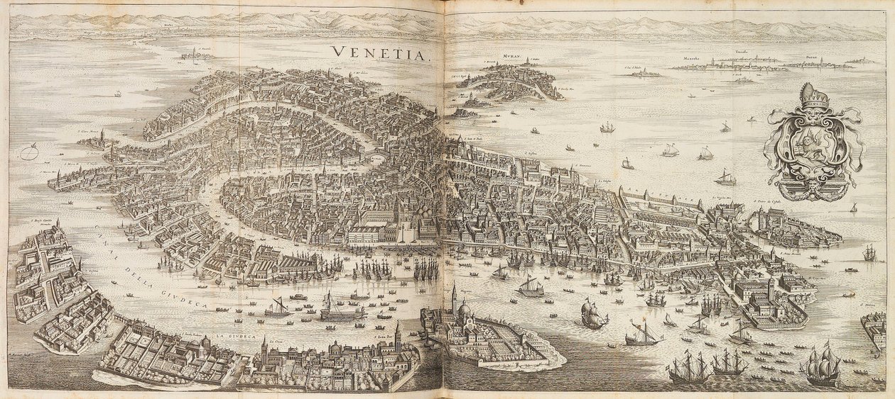 Panorama van Venetië. Uit Newe Archontologia cosmica door Johann Ludwig Gottfried, 1646 door Matthaus the Elder Merian