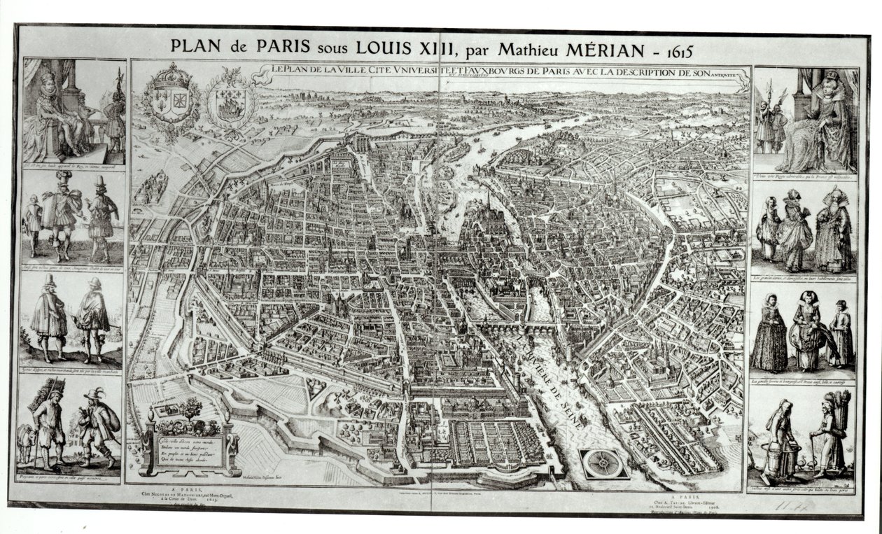 Vogelvluchtplan van Parijs, 1615 door Matthaus the Elder Merian