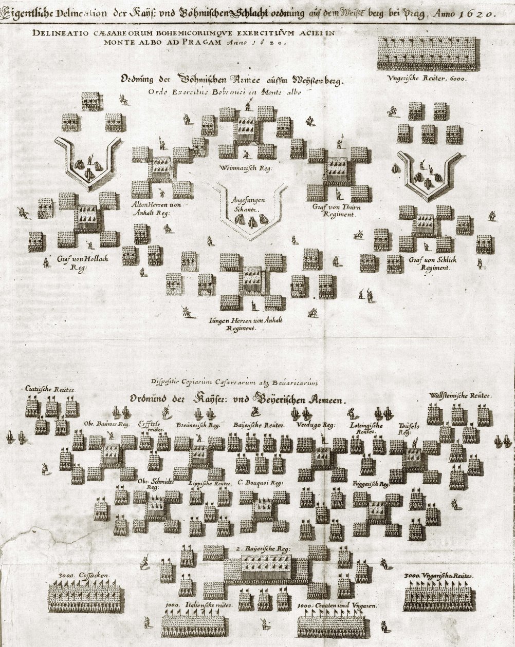 Plan van de Slag bij de Witte Berg, uit Theatrum Europaeum door Matthaus Merian