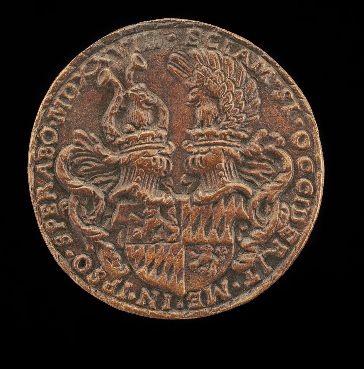 Schild met Helmen en Wapens [achterkant], 1528 door Matthes Gebel
