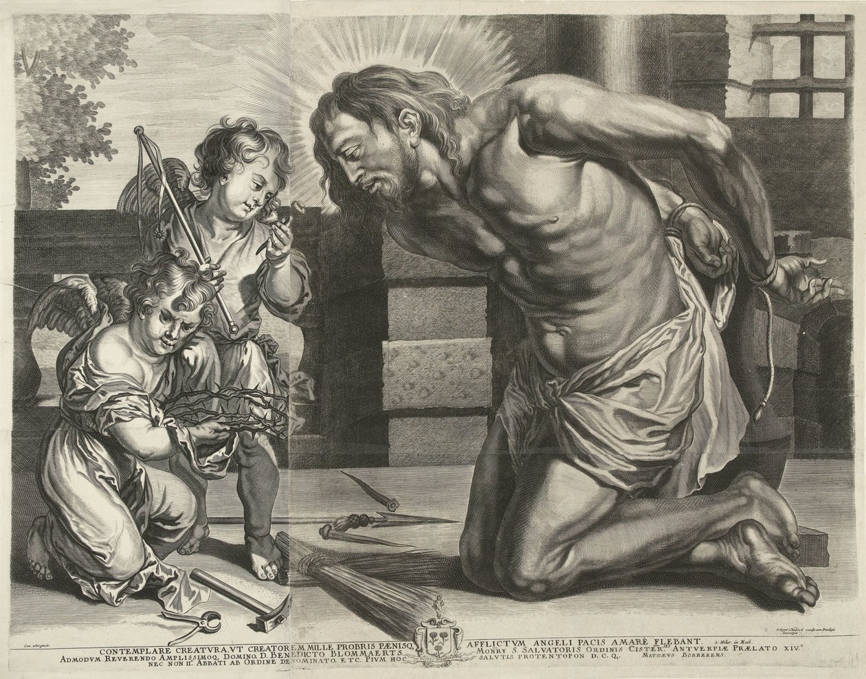 Christus knielend voor de Arma Christi door Mattheus Borrekens