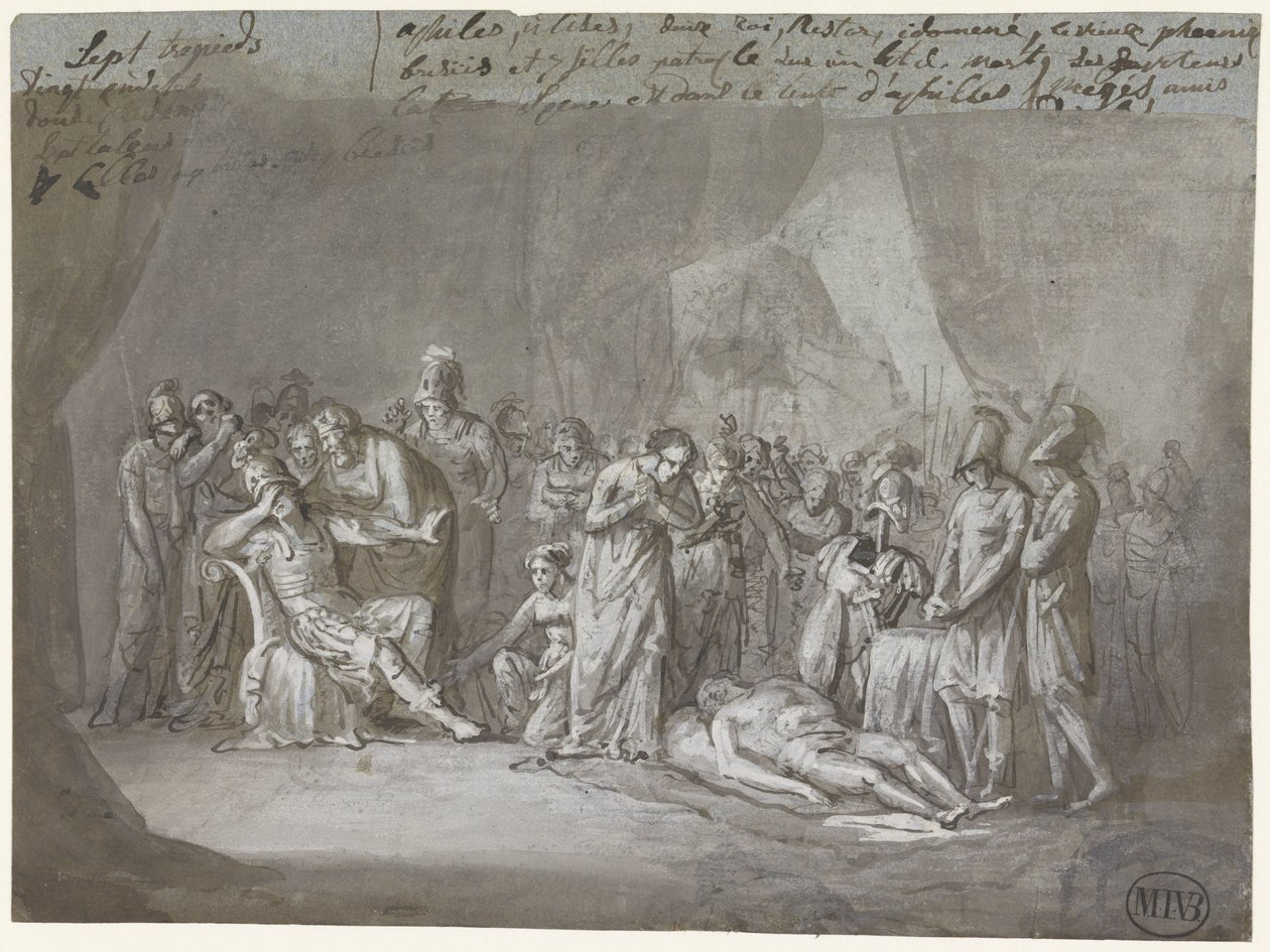 Het lijk van Patroclus in Achilles tent beweend door Mattheus Ignatius van Bree
