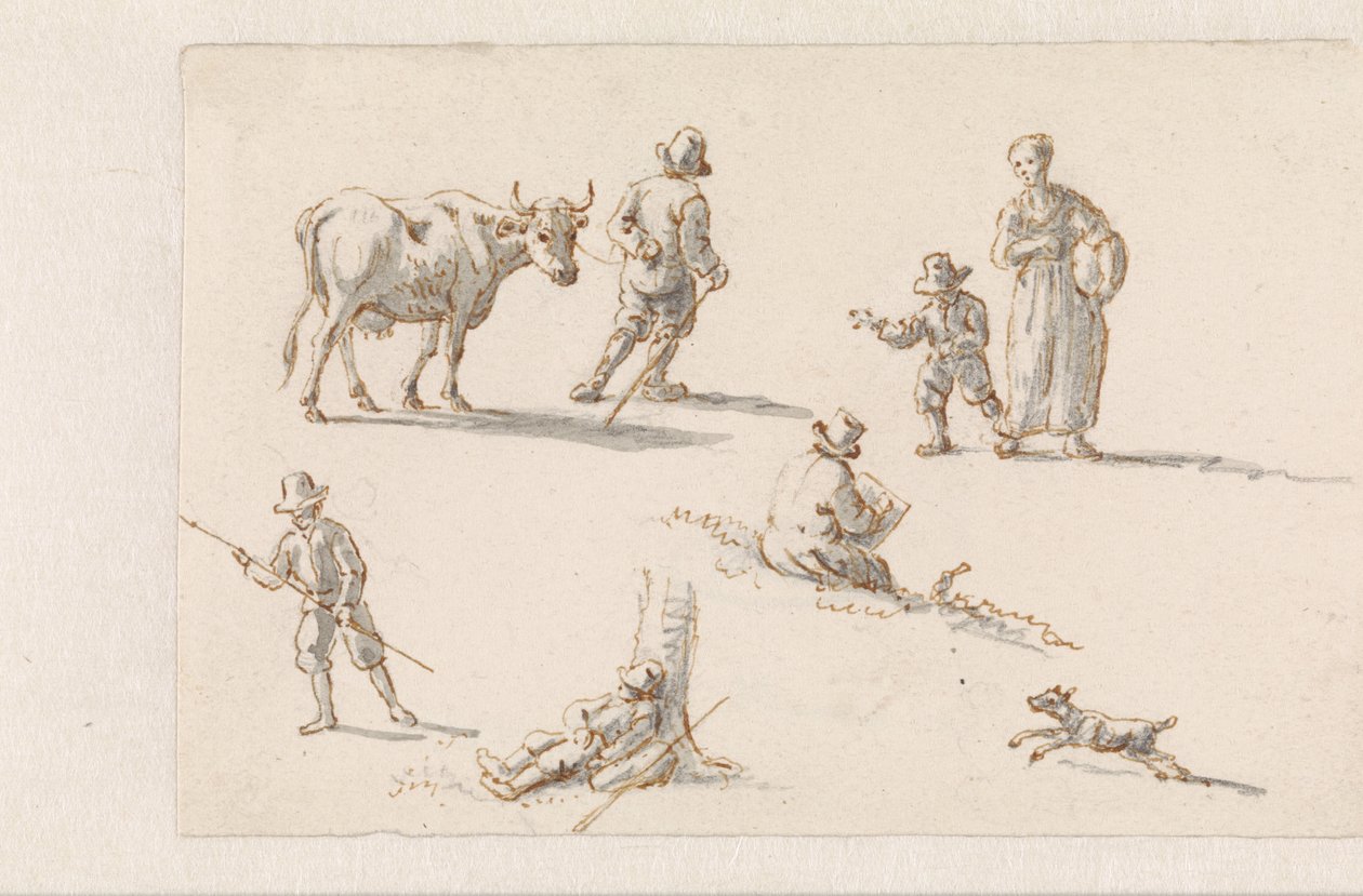 Aeneas en Dido schuilen in een grot (Ontwerpen voor schilderijen met episodes uit De Aeneas) door Mattheus Terwesten
