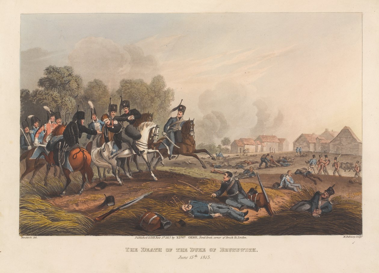 De Dood van de Hertog van Brunswijk, 15 juni 1815 (prent) door Matthew Dubourg