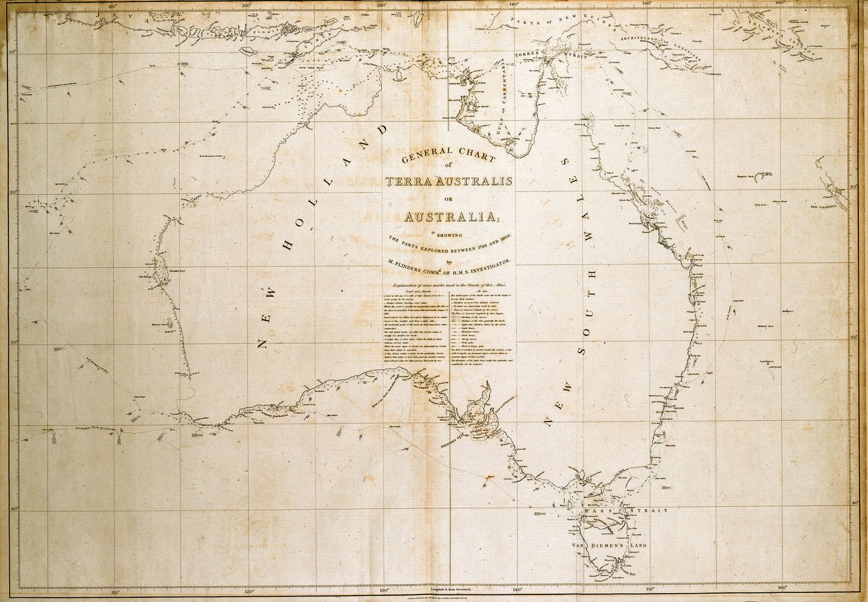 Kaart van Terra Australis (Australië) door Matthew Flinders