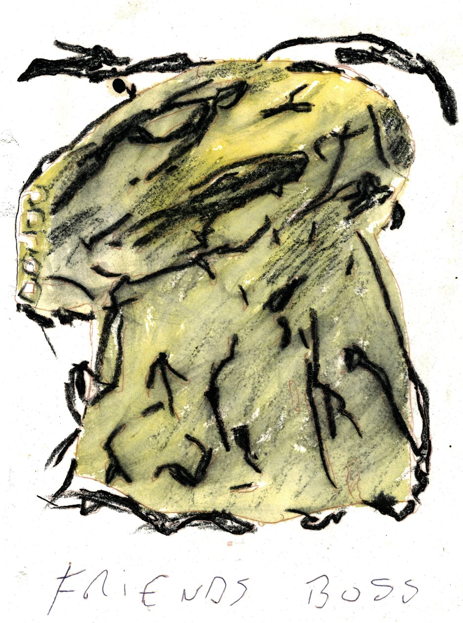 baas van vriend, 2021 (aquarel, pastel) door Matthew Hilton