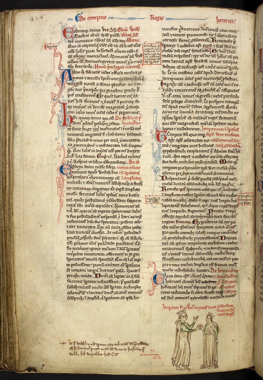 Huwelijk van Frederik II en Isabella van Engeland, Royal 14 C VII, f.123v door Matthew Paris