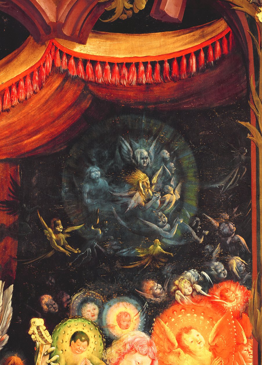 Engelen onder het baldakijn, detail van het Concert van Engelen van het Isenheim Altaarstuk, c.1512-16 door Matthias Grünewald