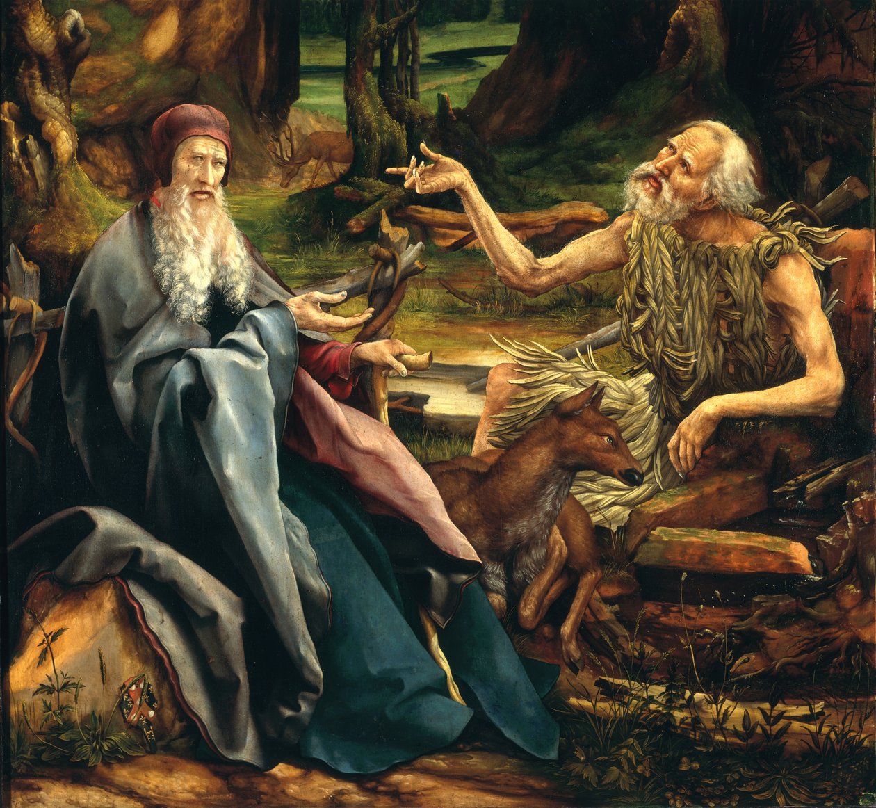 St. Antonius en St. Paulus, detail van het Isenheim Altaarstuk, 1512-15 door Matthias Grünewald