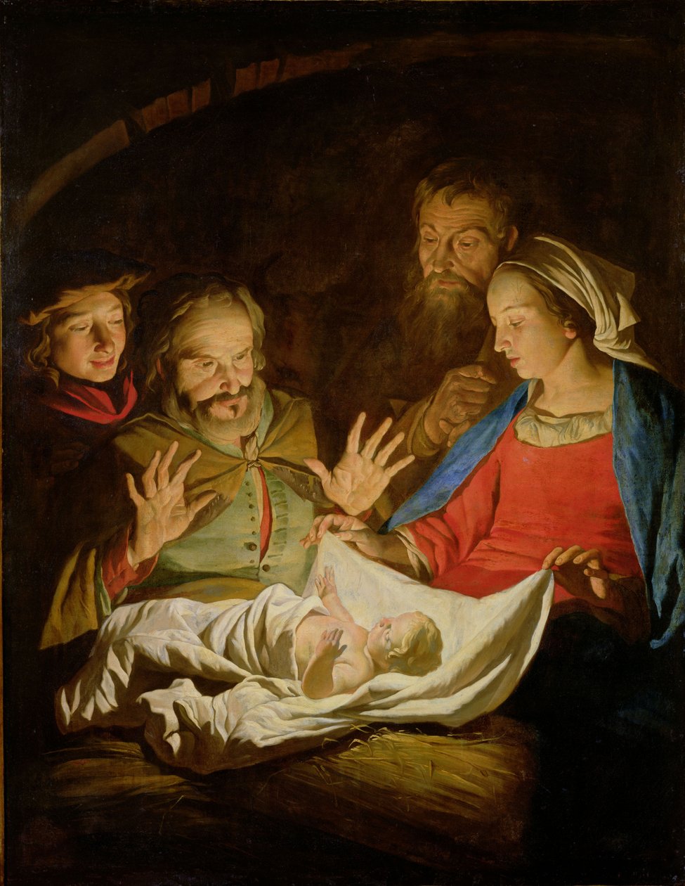 De aanbidding van de herders door Matthias Stomer