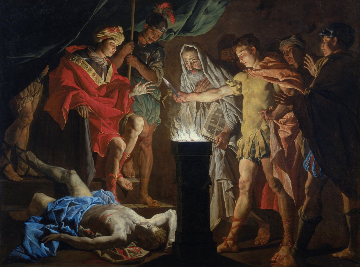 Mucius Scaevola in aanwezigheid van Lars Porsenna door Matthias Stom