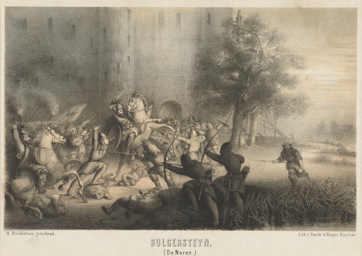 Bulgersteyn belegerd door de Noormannen, ca. 810 door Matthijs Willem Gerardus Michielsen