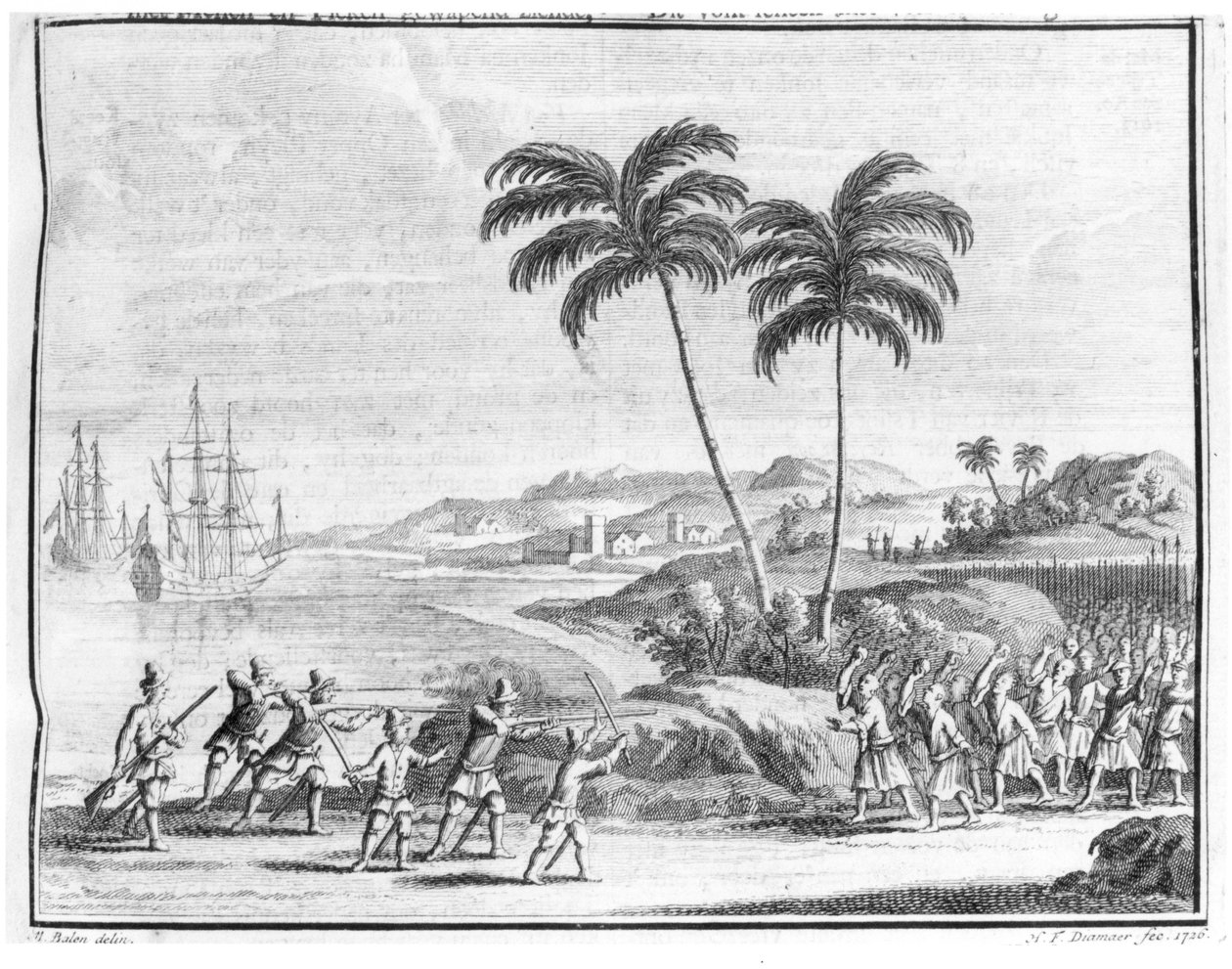 Een Nederlandse landingsploeg in een hinderlaag in de Oost-Indië, uit 