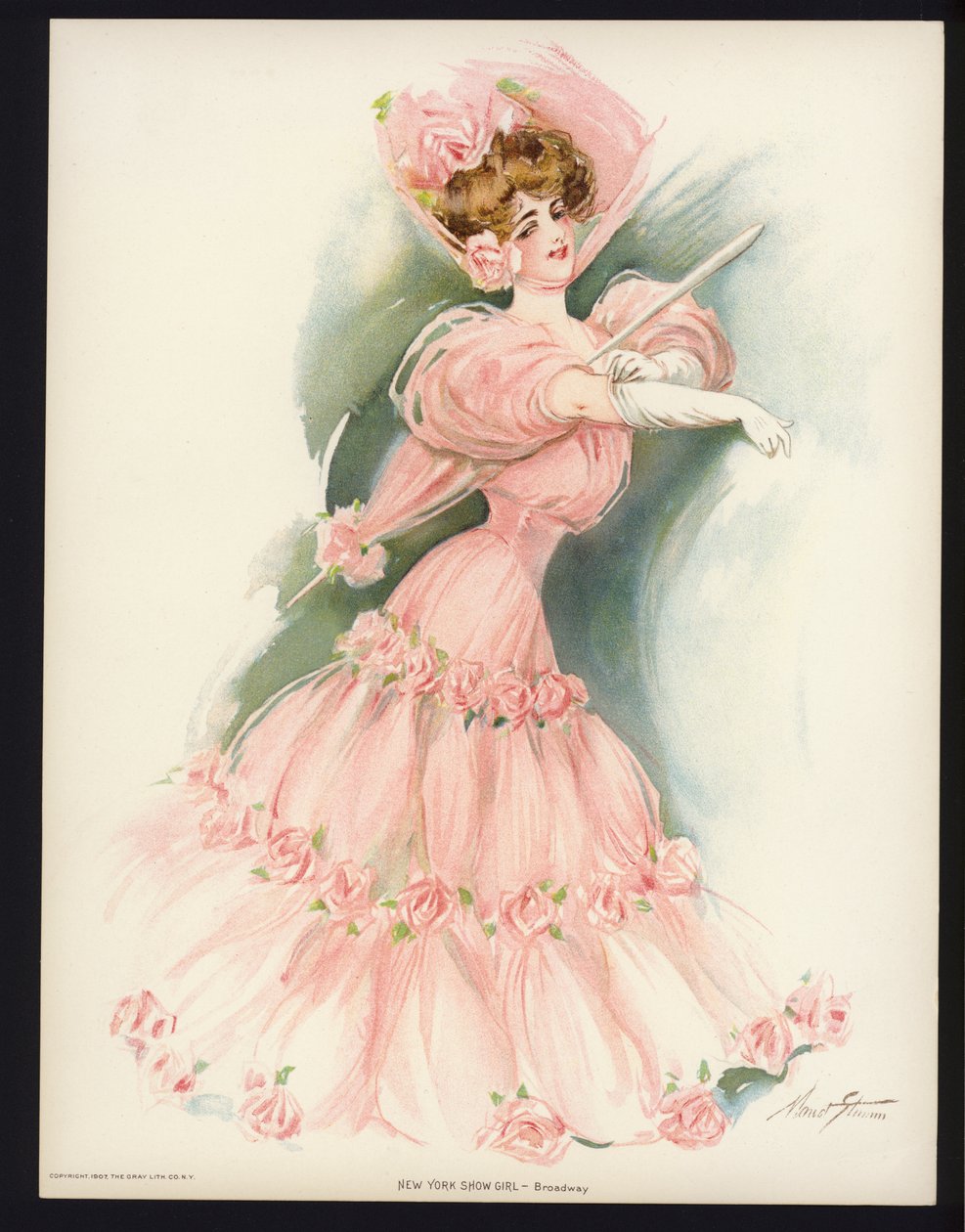 New York Show Girl: Broadway (kleurenlitho) door Maud Stumm