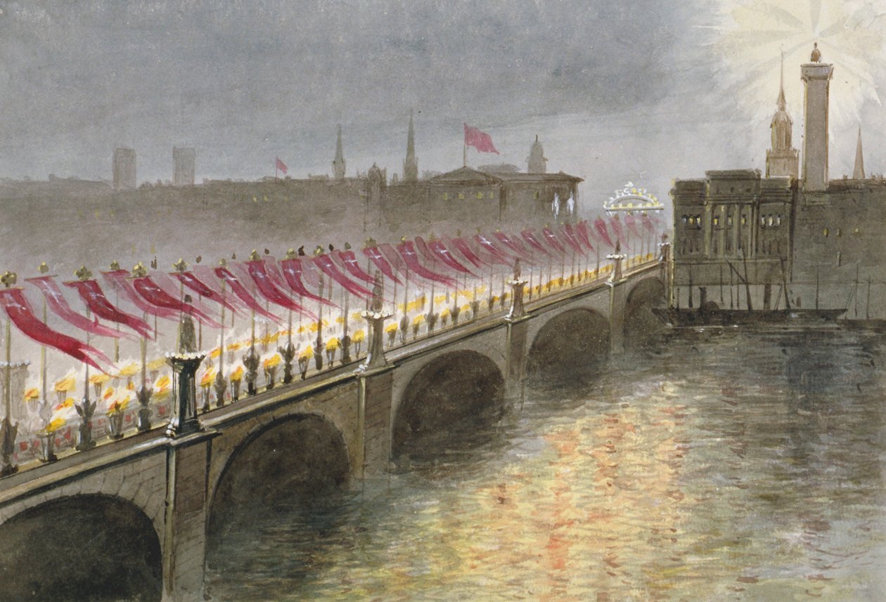 Uitzicht op de London Bridge op de nacht van de aankomst van Prinses Alexandra van Denemarken door Maul