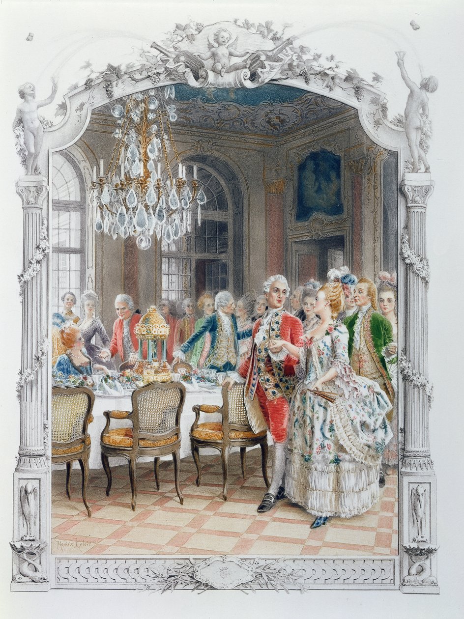 Elegant Maaltijd tijdens de Achttiende Eeuw, illustratie uit 