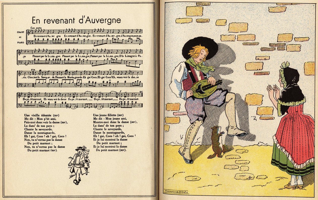 Terug uit Auvergne. kinderliedje (gravure) door Maurice Berty