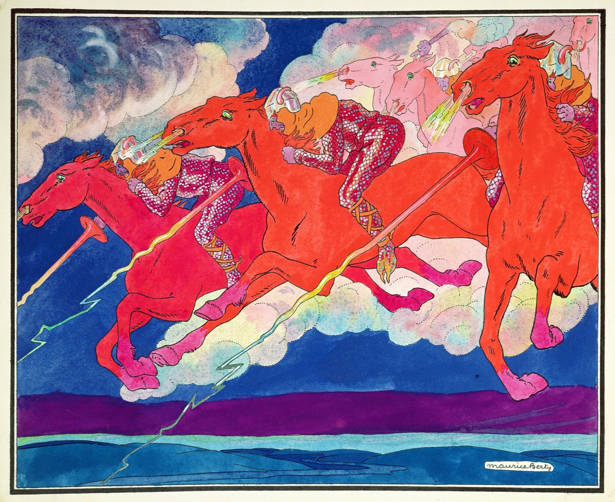 De legioenen van Attila dalen neer uit de hemel, c.1920 door Maurice Berty