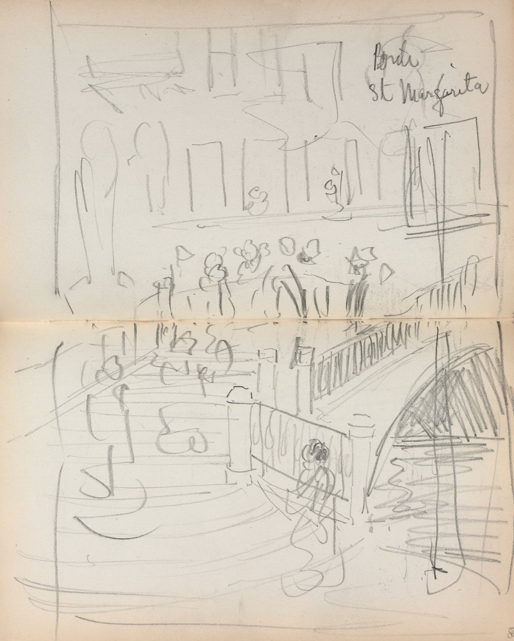 Italiaans schetsboek: Brug St. Margarita pagina 67 & 68, 1898-1899 door Maurice Brazil Prendergast