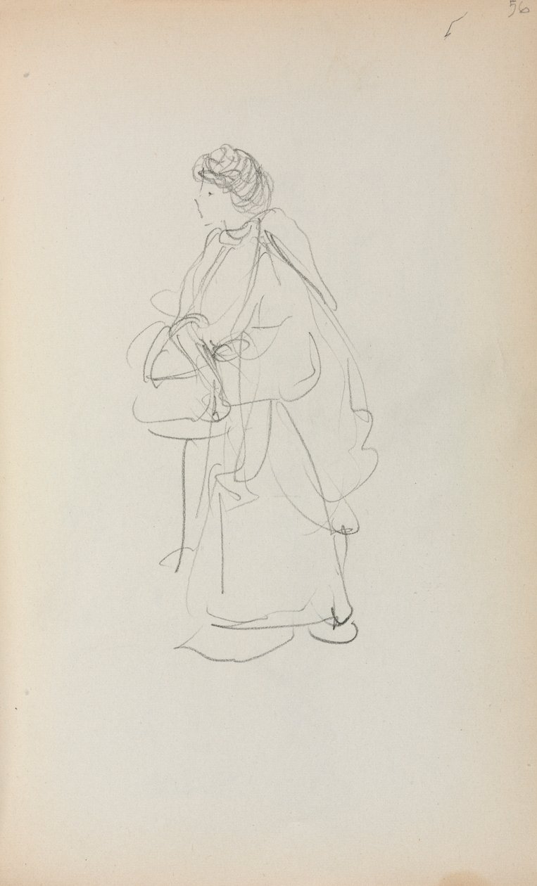 Italiaans schetsboek: Staande vrouw met een tas, pagina 56, 1898-1899 door Maurice Brazil Prendergast