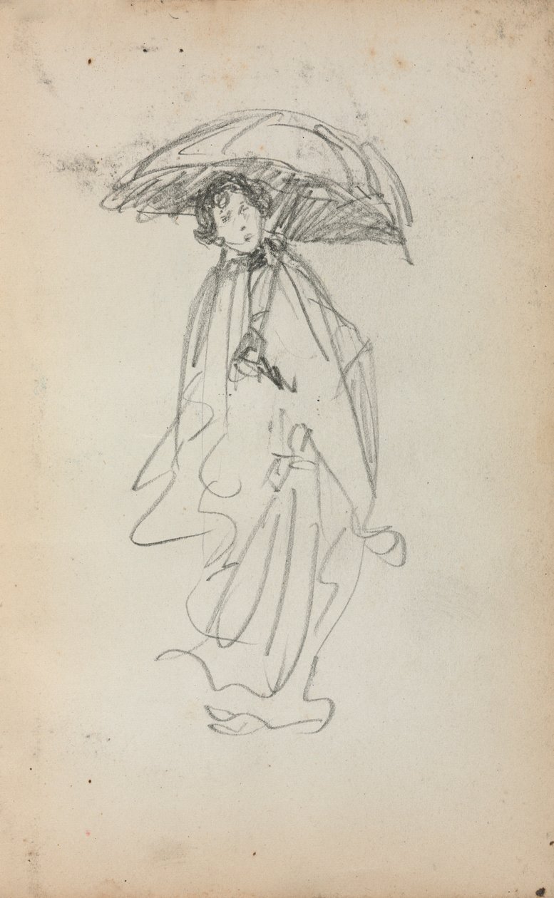 Italiaans Schetsboek: Staande Vrouw met Parasol, pagina 259, 1898-1899 door Maurice Brazil Prendergast