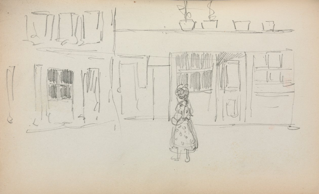 Italiaans schetsboek: Straatscène met een meisje, pagina 159 door Maurice Brazil Prendergast