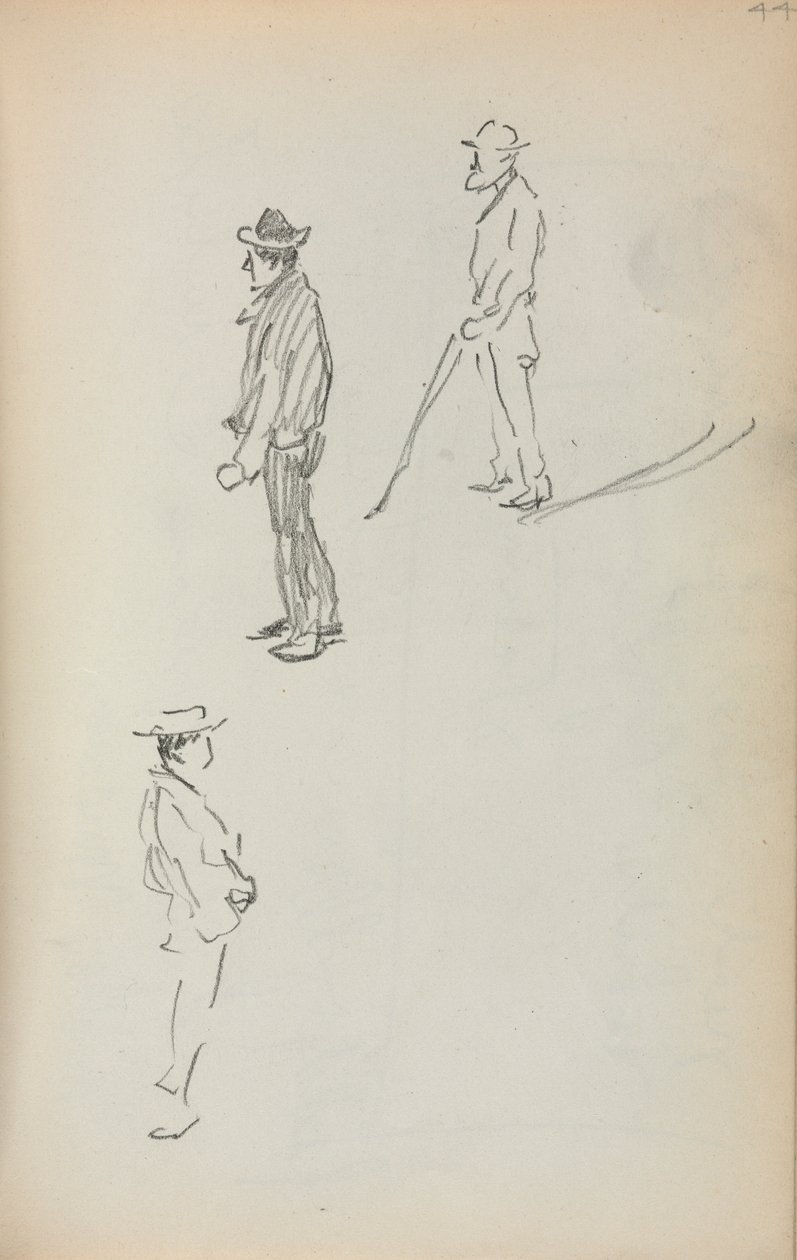 Italiaans schetsboek: Drie staande mannen pagina 44, 1898-1899 door Maurice Brazil Prendergast
