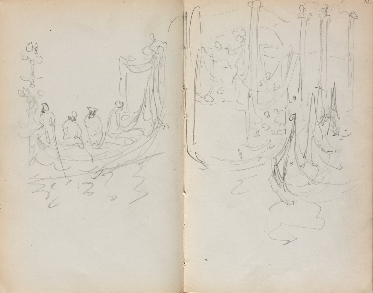 Italiaans Schetsboek: Venetiaanse Havenzicht pagina 31 & 32, 1898-1899 door Maurice Brazil Prendergast