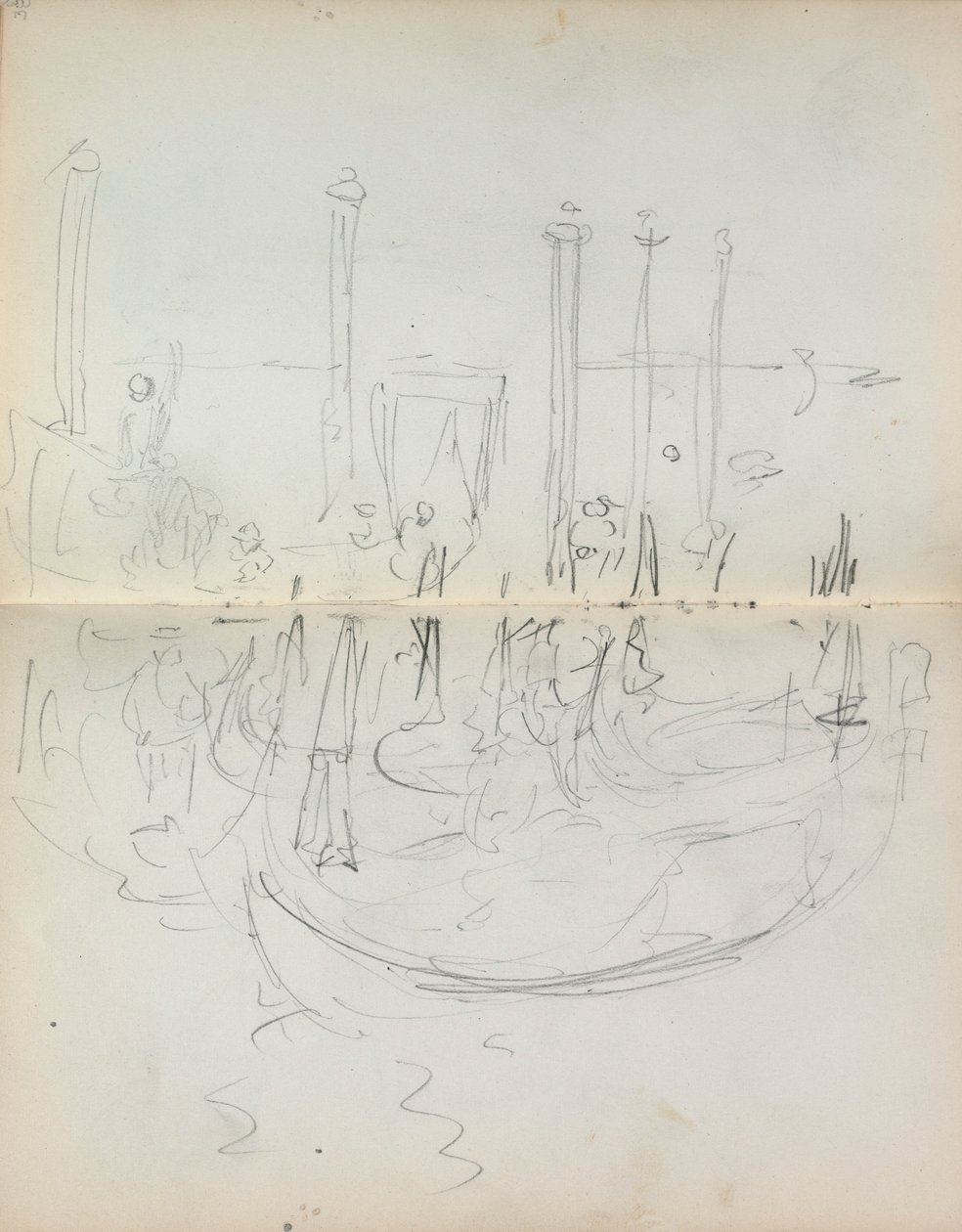 Italiaans Schetsboek: Venetiaanse Havenzicht pagina 37 & 38 door Maurice Brazil Prendergast