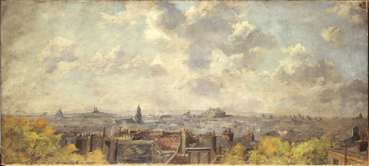 Panoramisch uitzicht op Parijs, genomen vanaf rue Victor-Massé, in 4-1886 door Maurice Dainville