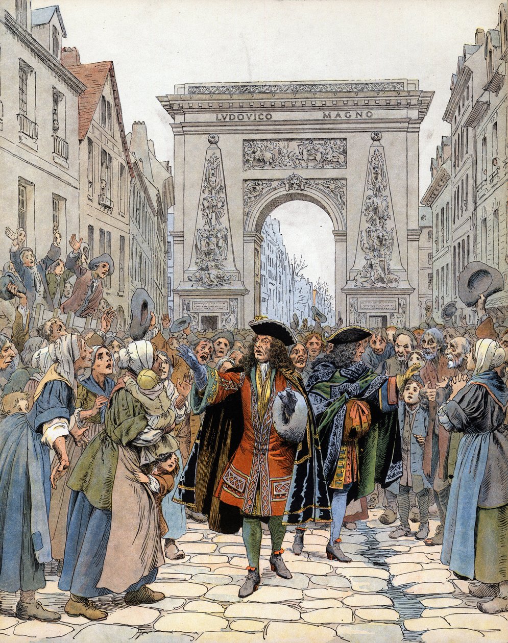 Bij de Porte Saint-Denis in Parijs, de maarschalk van Boufflers (Louis Francois de Boufflers) door Maurice Leloir