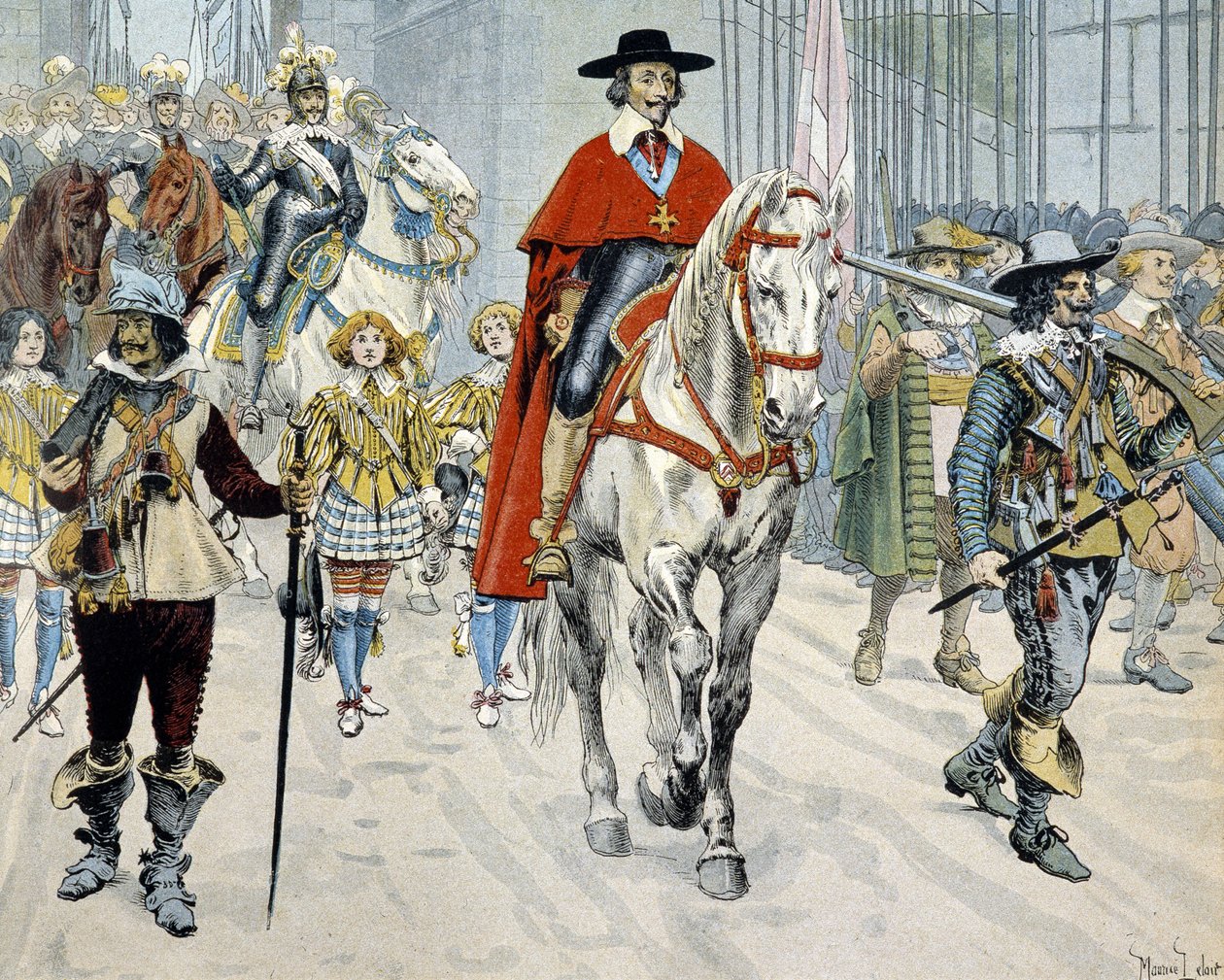 Kardinaal Richelieu rijdend door de Straten van Parijs door Maurice Leloir