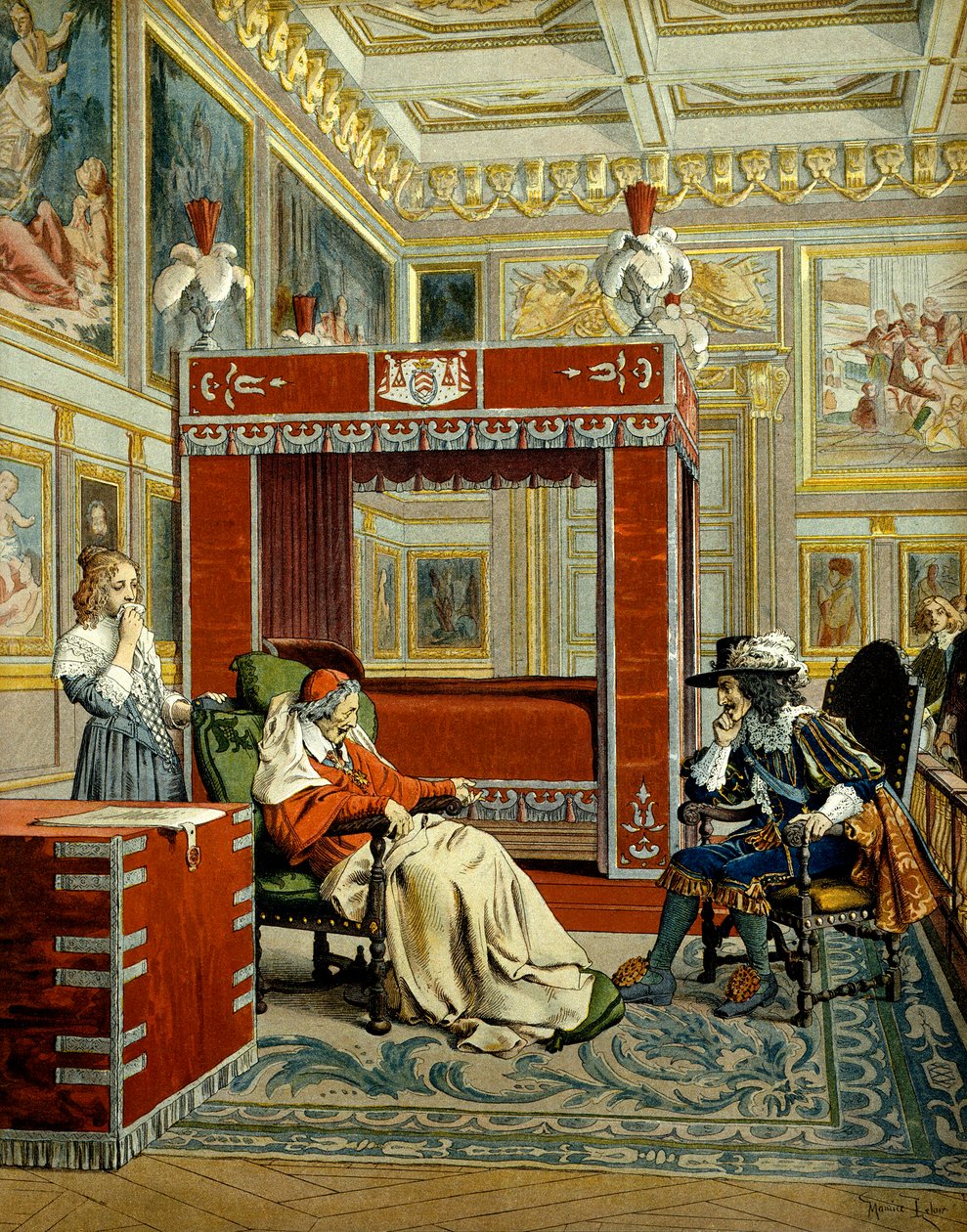 Geschiedenis van Frankrijk: Laatste bezoek van Lodewijk XIII aan kardinaal Richelieu (Armand Jean du Plessis) door Maurice Leloir